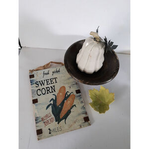 Set of vintage fall deco wooden bowl